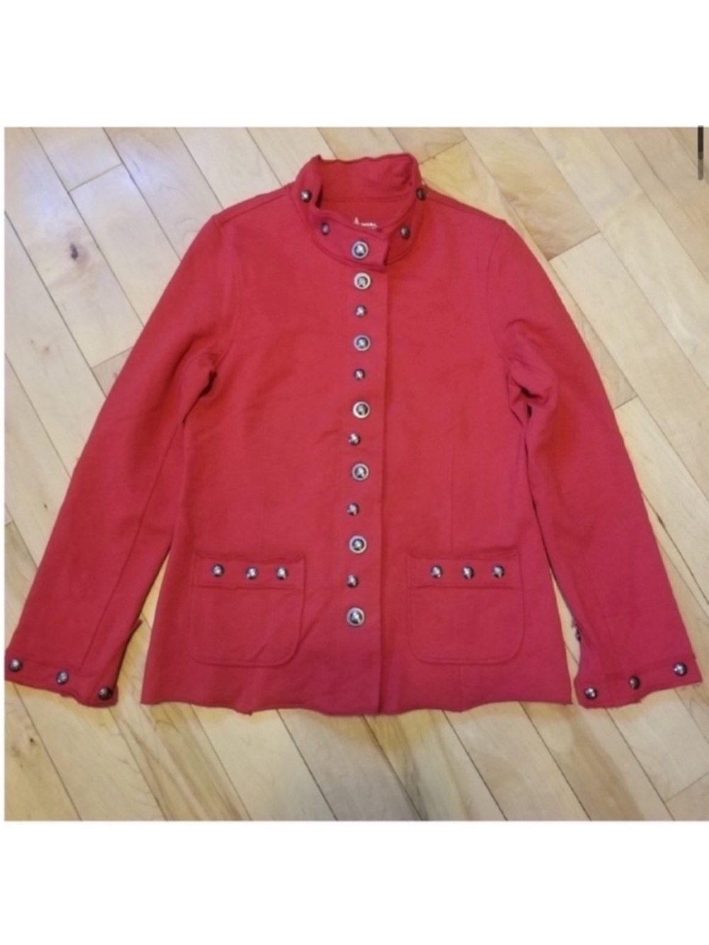 Neon Buddha Red silver button sweatshirt jacket with pockets size small